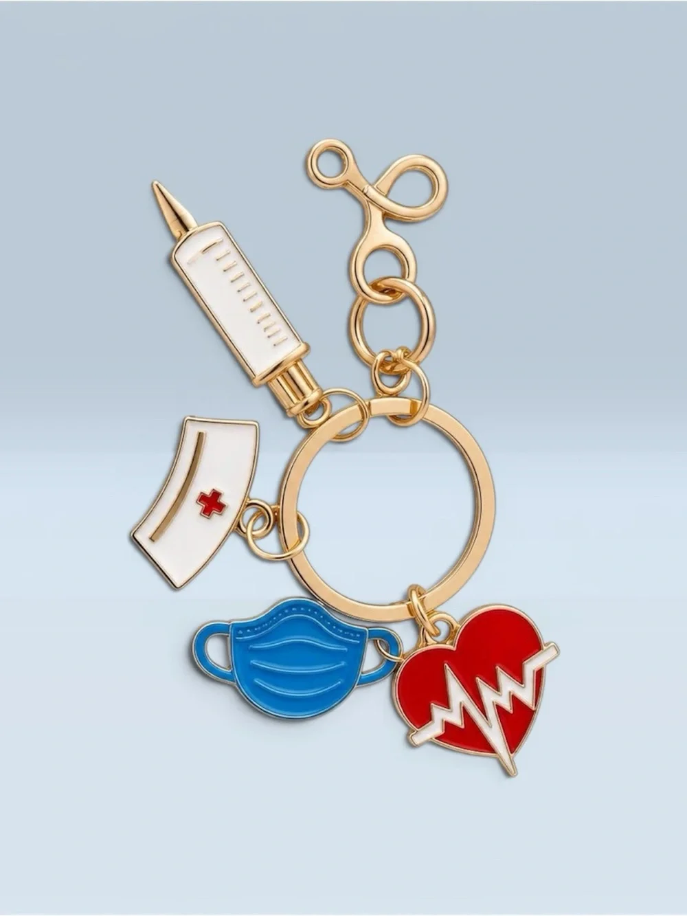 Medical Nurse Charm Keyring with Blue Mask and Red Accents
